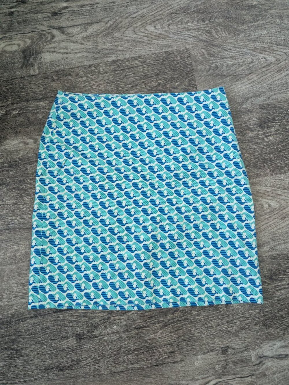 Talbots Skirt Women's 10 Stretch Cotton Blue Green Whale Print Straight Beach